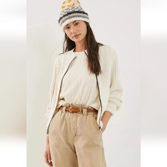 Anthropologie Pilcro Sweater Cardigan Winnie Long Dolman Sleeve Zip-Up‎ Cream MP - Picture 1 of 11